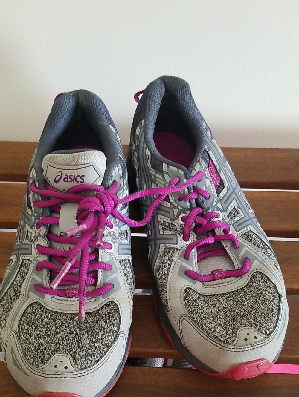 ASICS Women's Gray Athletic Sneakers with Pink Laces